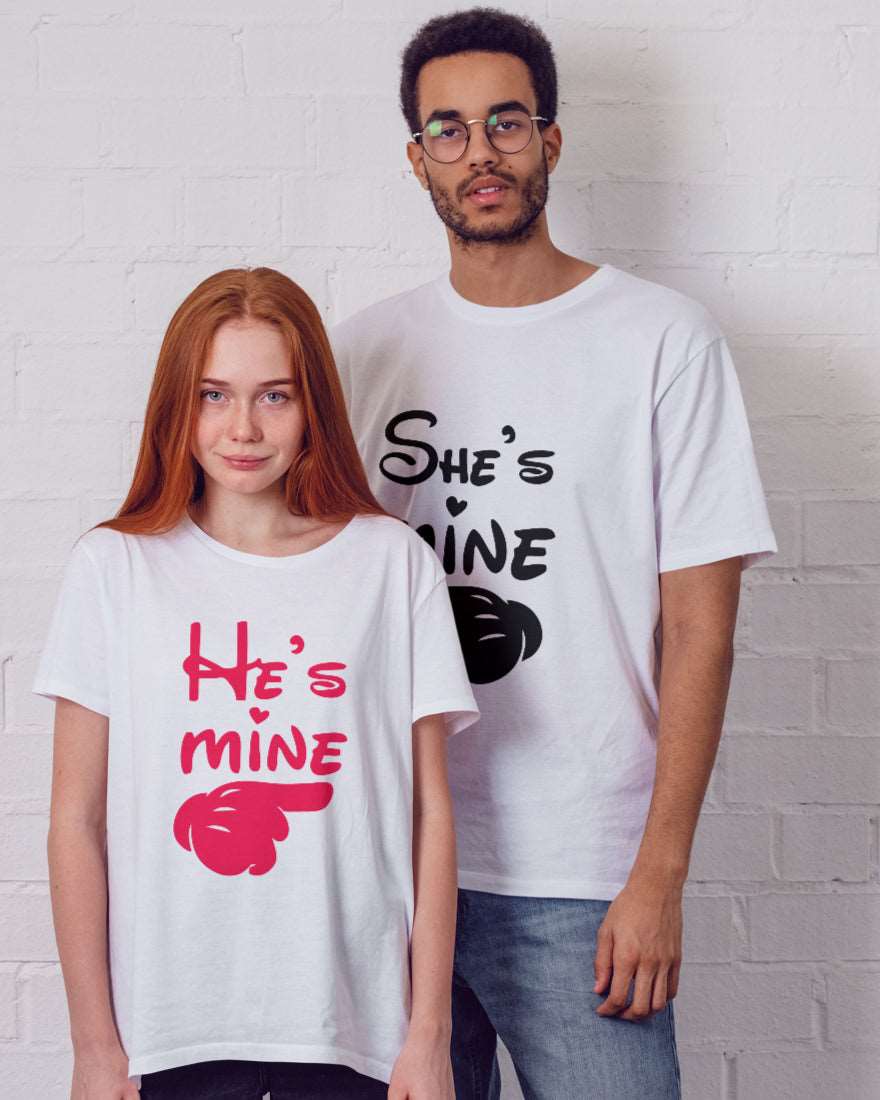 Fun "He's Mine" and "She's Mine" Couple T-Shirts - Bold and Playful Statement