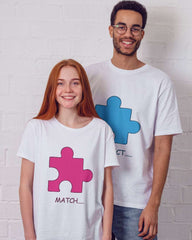 Matching Puzzle Piece Couple T-Shirts - Perfect Match for You and Your Partner