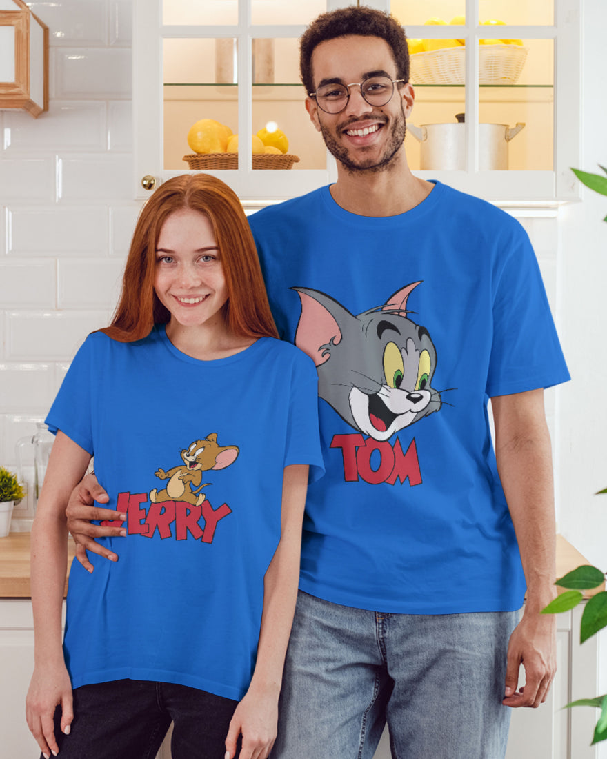 Playful Tom and Jerry Couple T-Shirts - Classic Cartoon Fun for Couples