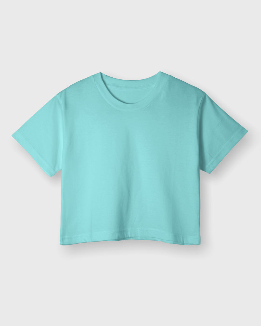 Womens Crop Top Plain TShirt - Lite Ocean blue