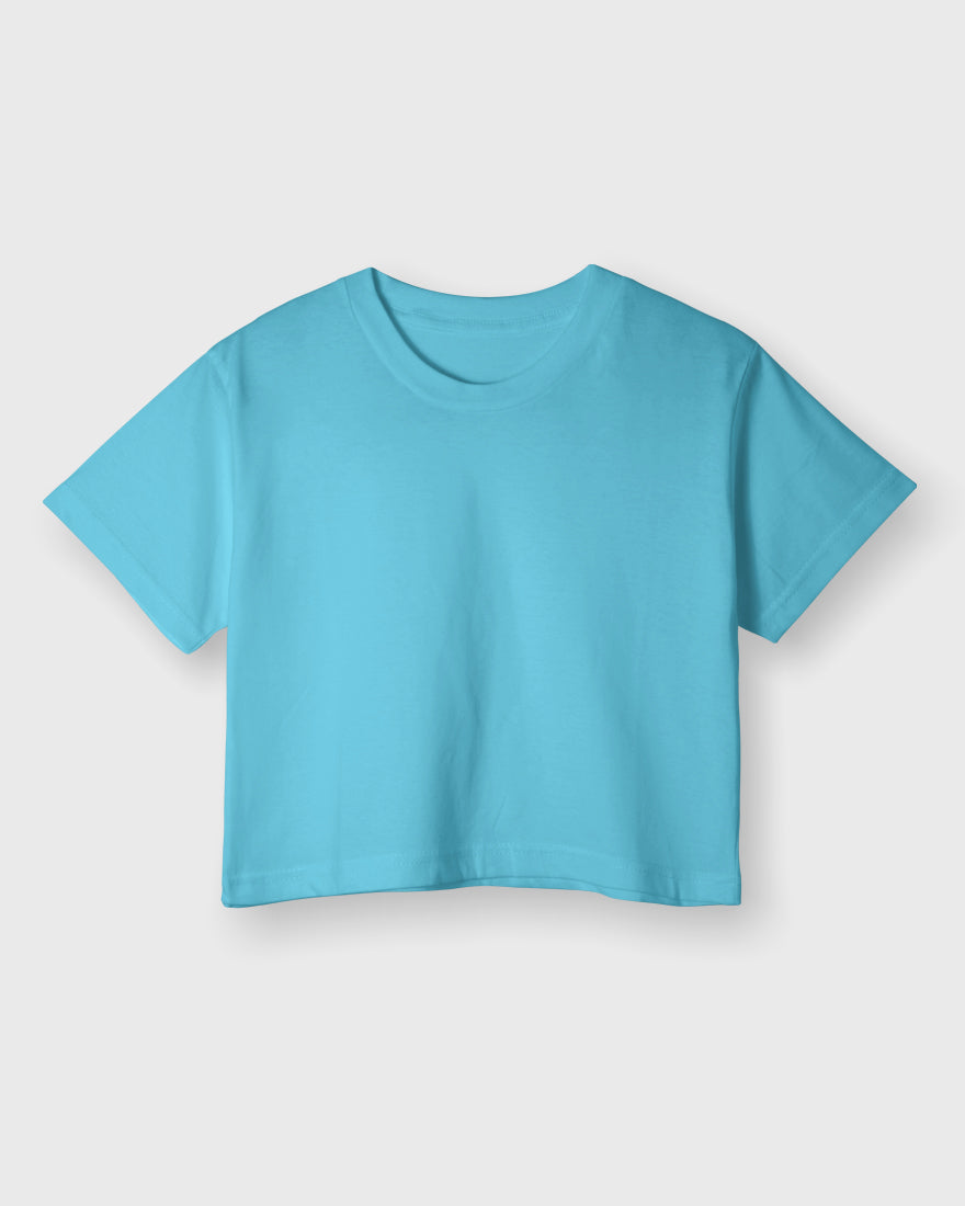 Womens Crop Top Plain TShirt - Ocean Blue