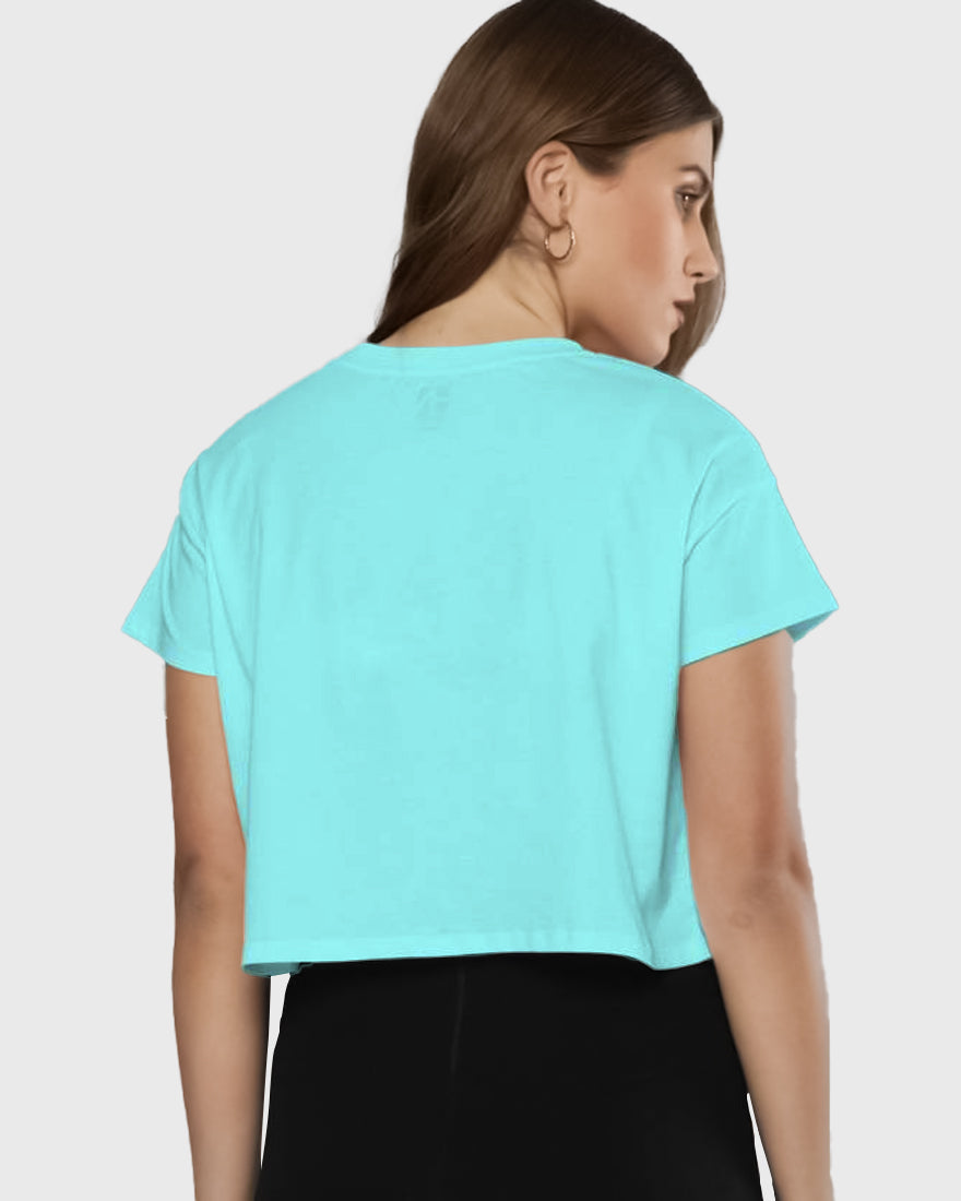 Womens Crop Top Plain TShirt - Lite Ocean blue