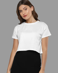 Womens Crop Top Plain TShirt - Crisp White