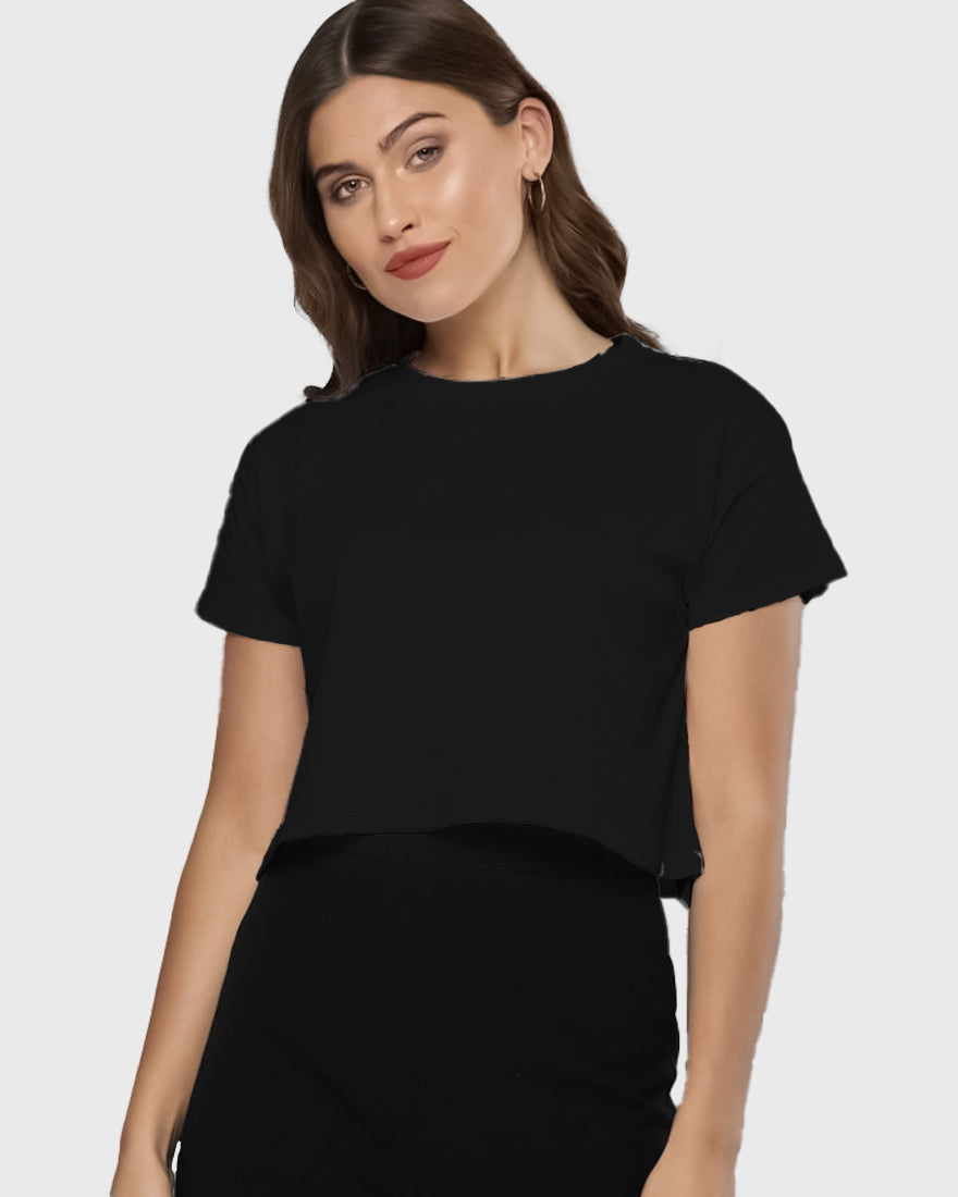 Womens Crop Top Plain TShirt - Jet Black