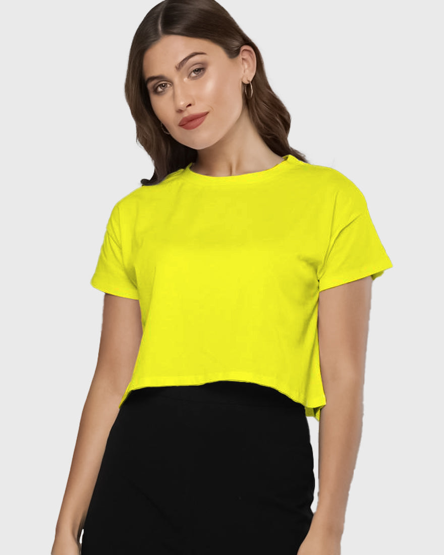 Womens Crop Top Plain TShirt - Mustred Yellow