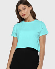 Womens Crop Top Plain TShirt - Lite Ocean blue