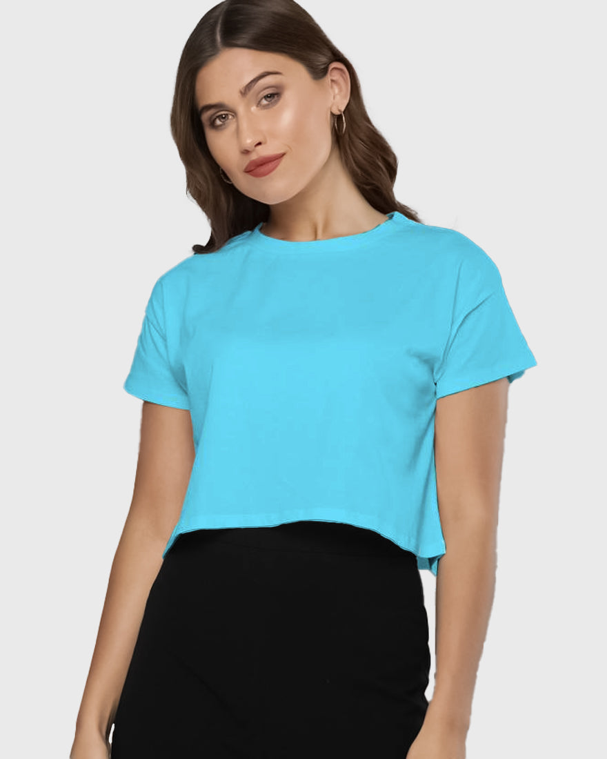 Womens Crop Top Plain TShirt - Ocean Blue