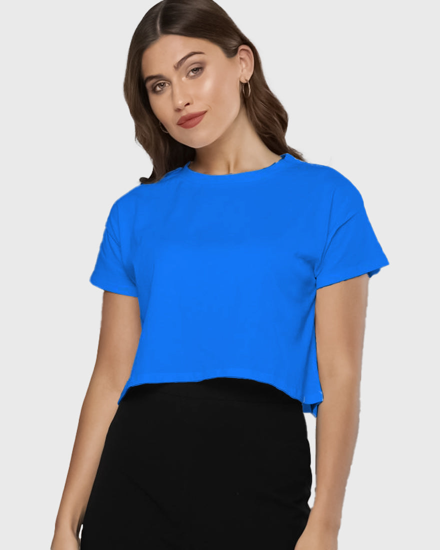 Womens Crop Top Plain TShirt - Ice Blue