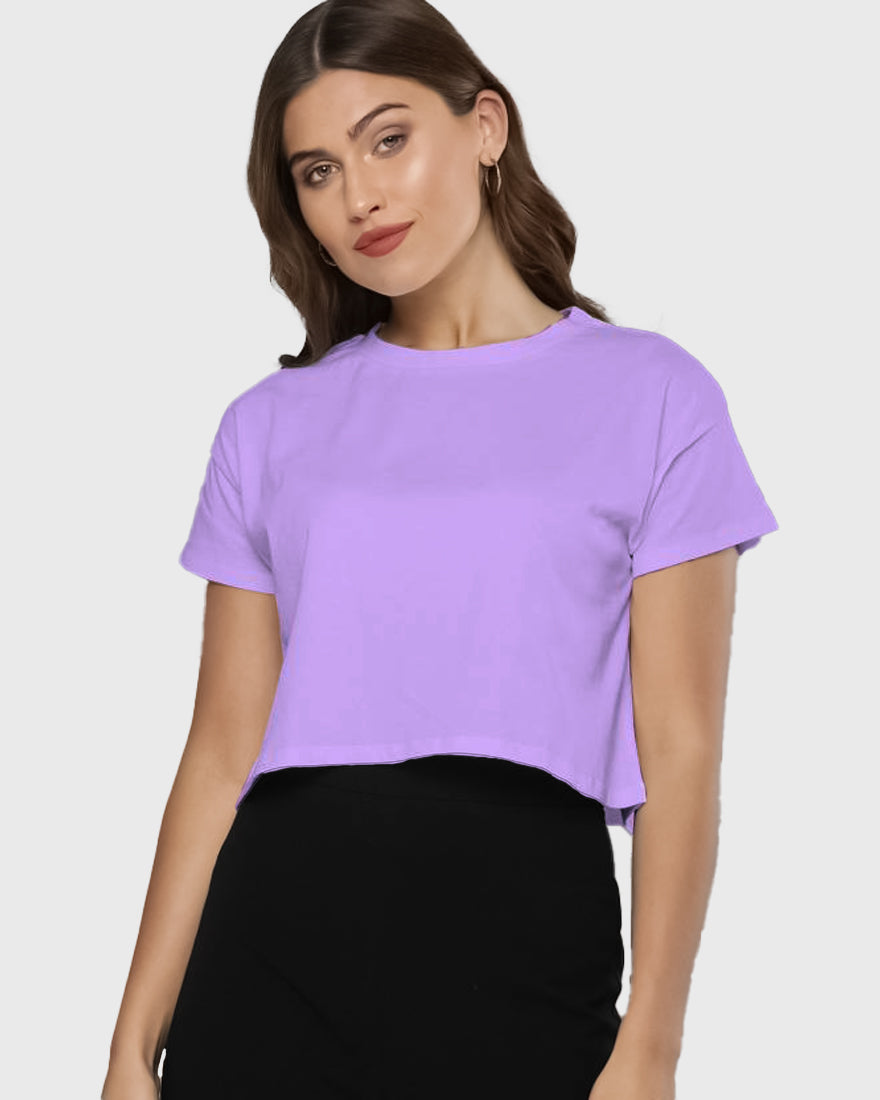 Womens Crop Top Plain TShirt - Lavender