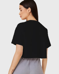 Womens Crop Top Plain TShirt - Jet Black