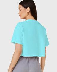 Womens Crop Top Plain TShirt - Lite Ocean blue