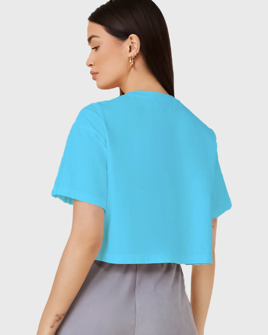 Womens Crop Top Plain TShirt - Ocean Blue