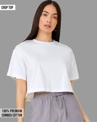 Womens Crop Top Plain TShirt - Crisp White