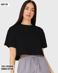 Womens Crop Top Plain TShirt - Jet Black