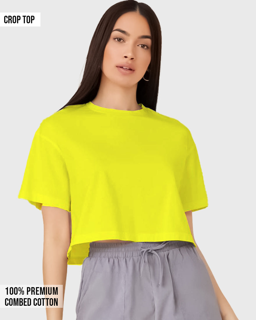 Womens Crop Top Plain TShirt - Mustred Yellow