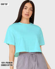 Womens Crop Top Plain TShirt - Lite Ocean blue