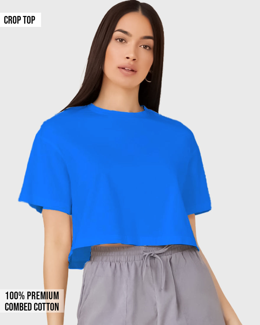 Womens Crop Top Plain TShirt - Ice Blue