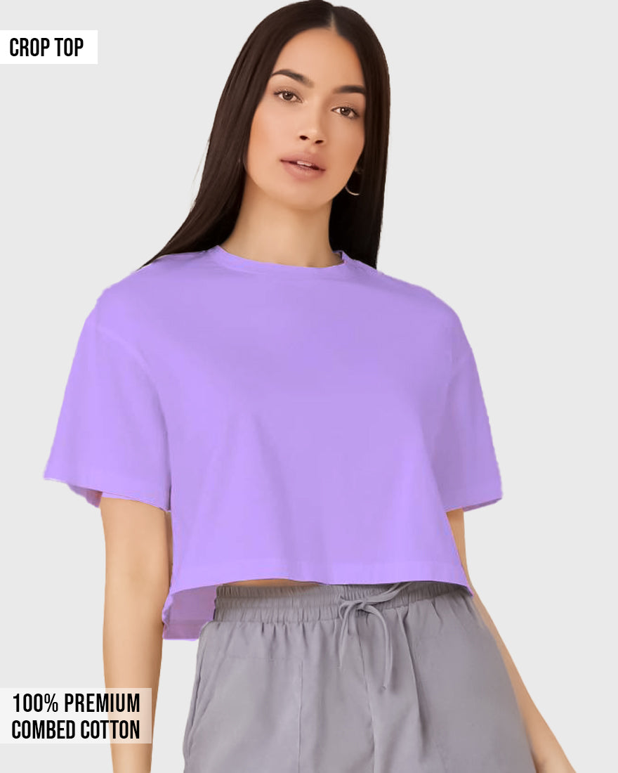 Womens Crop Top Plain TShirt - Lavender