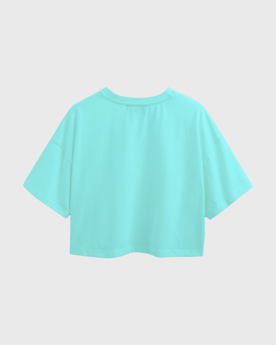 Womens Oversized Crop Top Plain TShirt - Lite Ocean blue