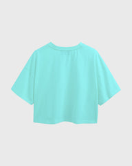 Womens Oversized Crop Top Plain TShirt - Lite Ocean blue