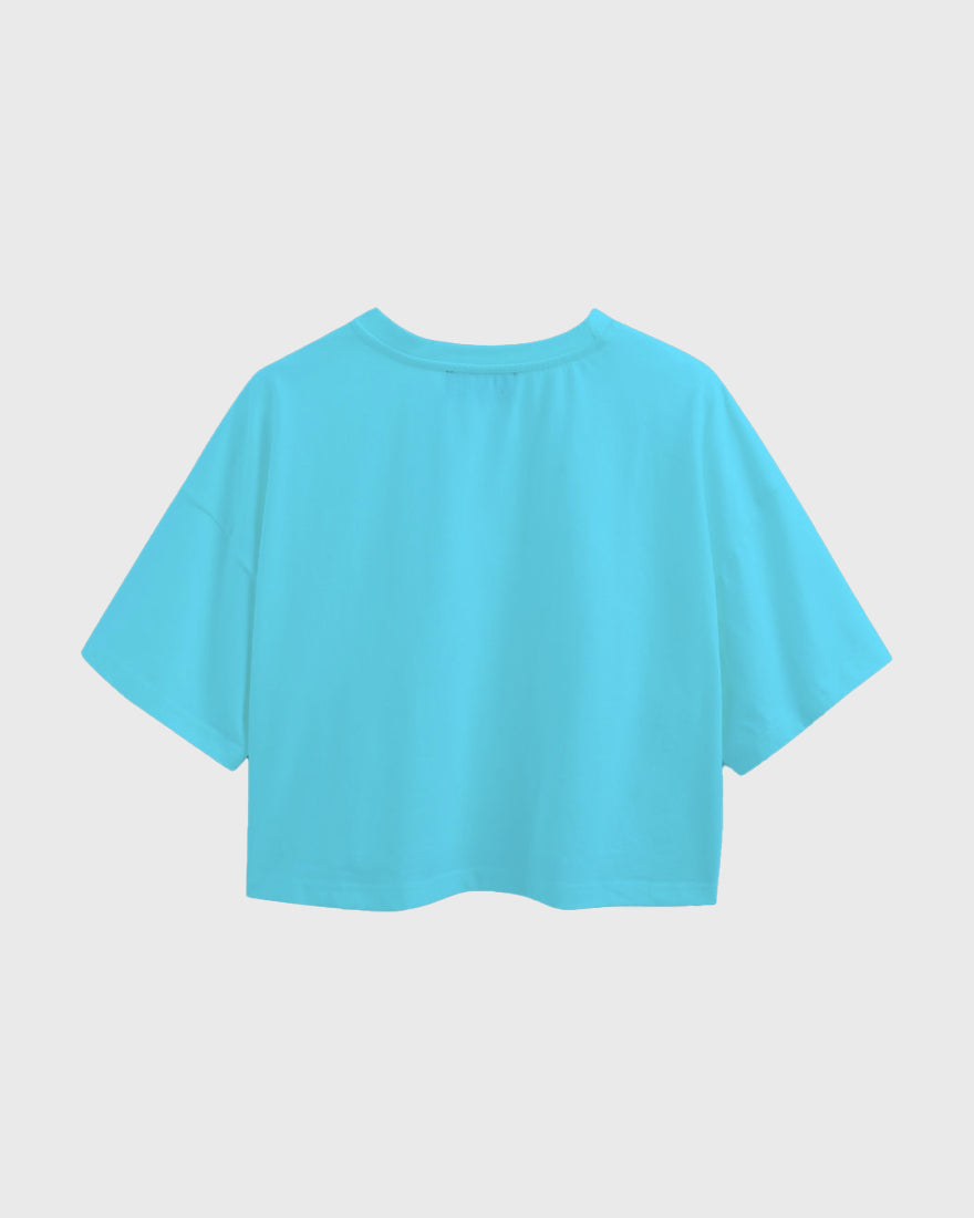 Womens Oversized Crop Top Plain TShirt - Ocean Blue