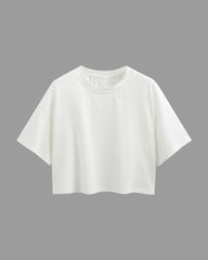 Womens Oversized Crop Top Plain TShirt - Crisp White