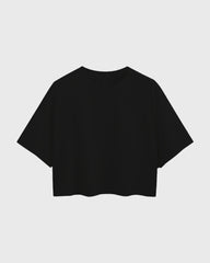 Womens Oversized Crop Top Plain TShirt - Jet Black