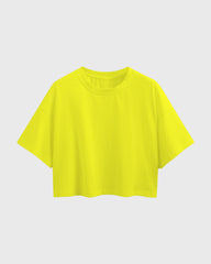 Womens Oversized Crop Top Plain TShirt - Mustred Yellow