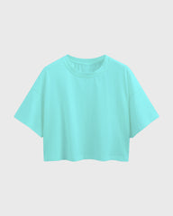 Womens Oversized Crop Top Plain TShirt - Lite Ocean blue