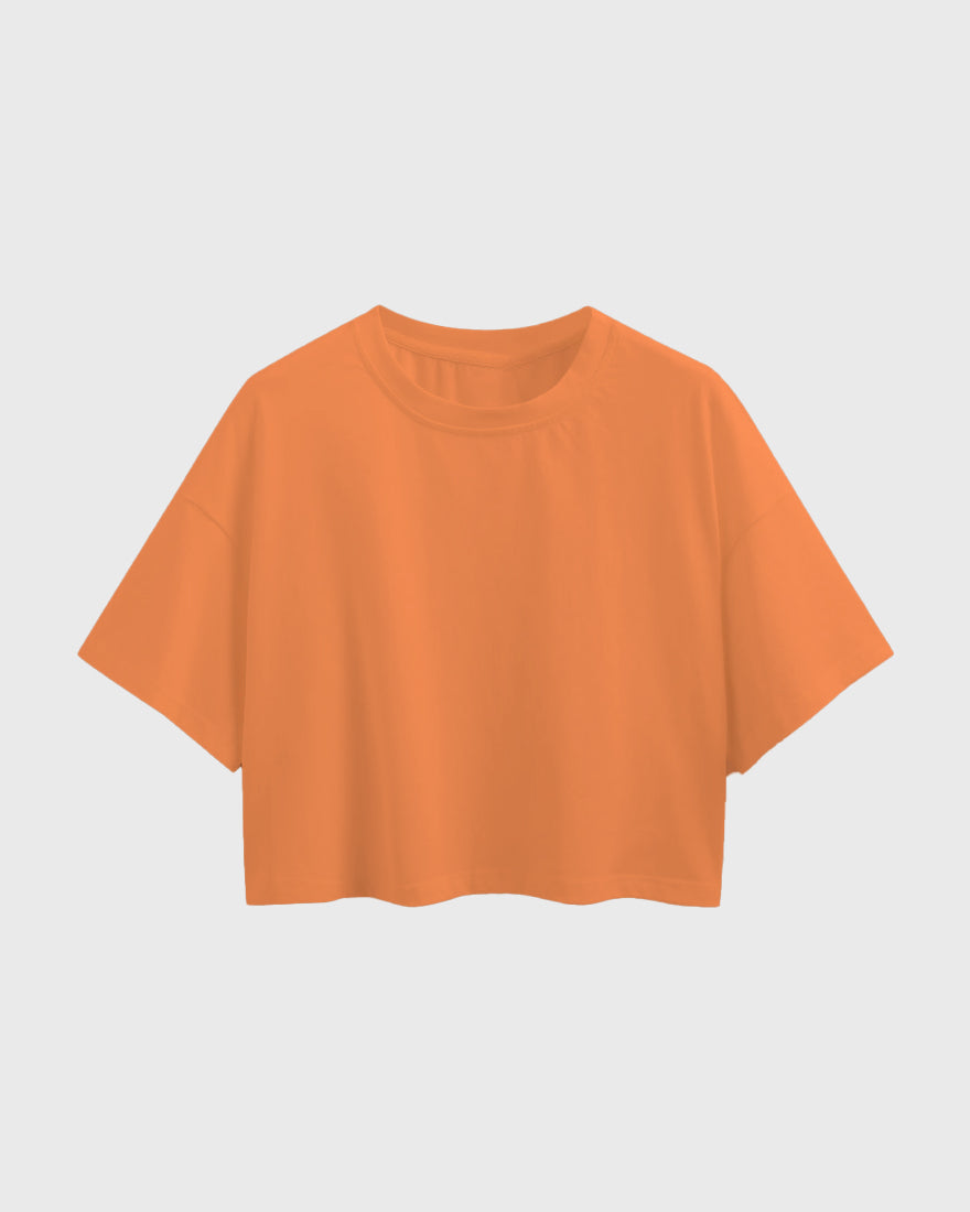 Womens Oversized Crop Top Plain TShirt - Lite Orange