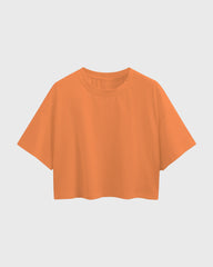 Womens Oversized Crop Top Plain TShirt - Lite Orange