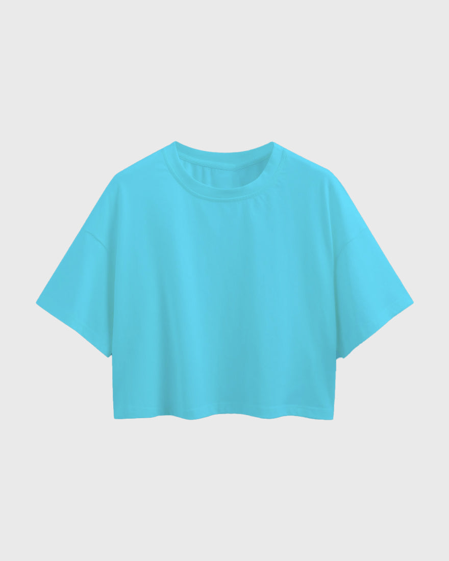 Womens Oversized Crop Top Plain TShirt - Ocean Blue