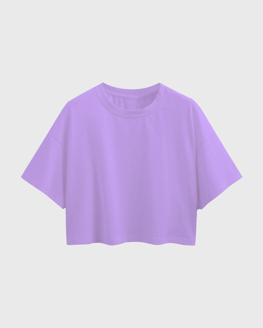 Womens Oversized Crop Top Plain TShirt - Lavender