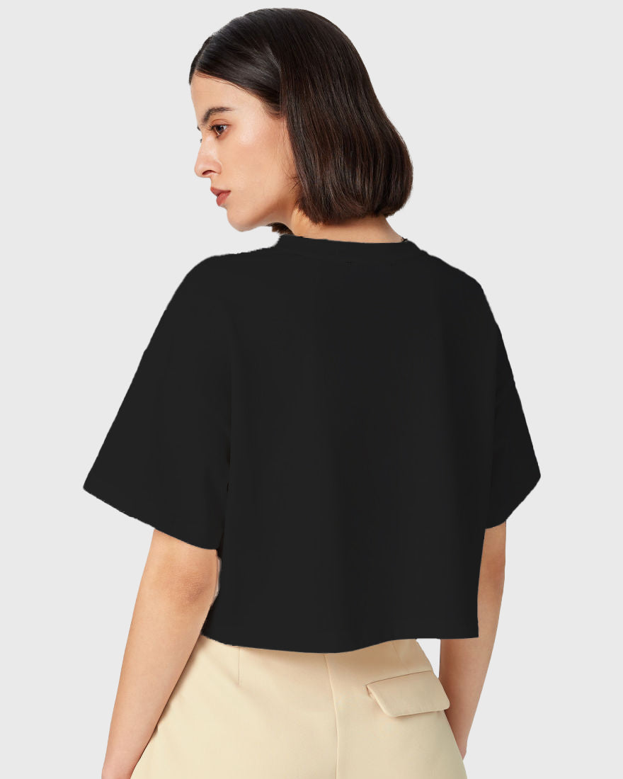 Womens Oversized Crop Top Plain TShirt - Jet Black