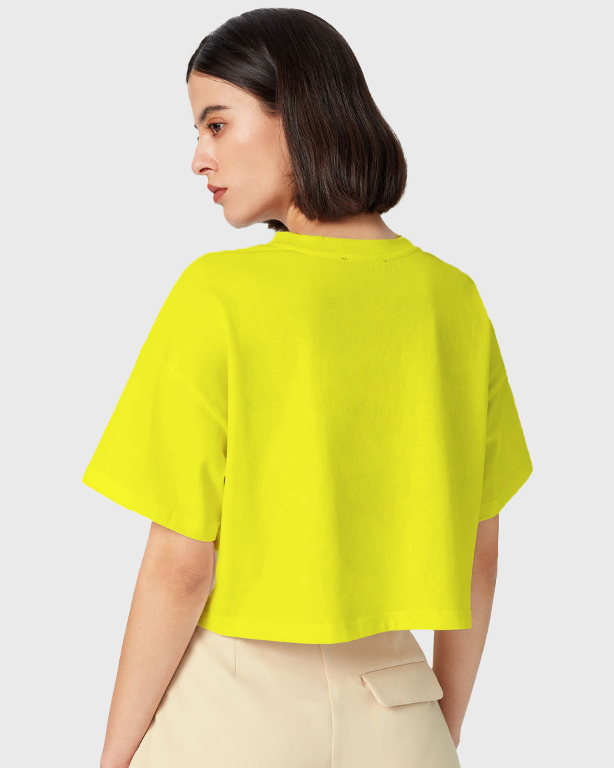 Womens Oversized Crop Top Plain TShirt - Mustred Yellow