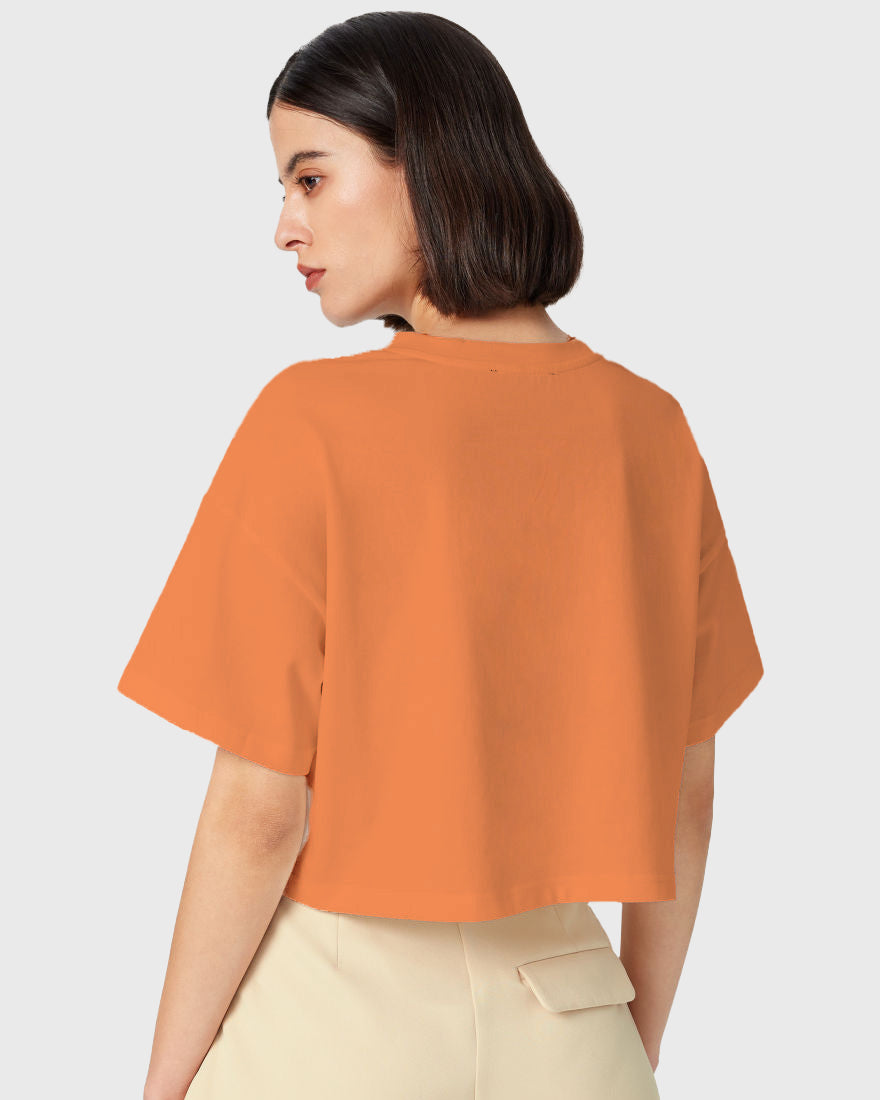 Womens Oversized Crop Top Plain TShirt - Lite Orange