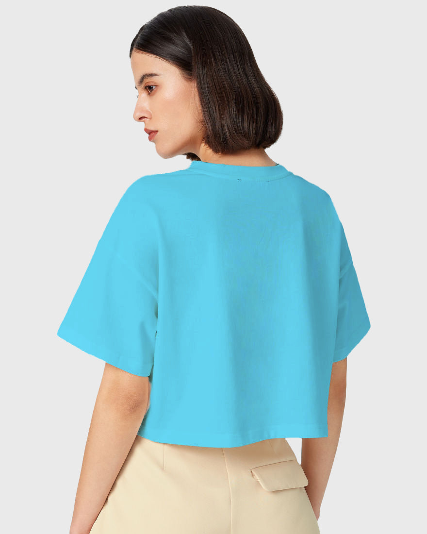 Womens Oversized Crop Top Plain TShirt - Ocean Blue