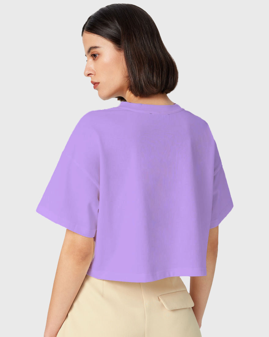 Womens Oversized Crop Top Plain TShirt - Lavender