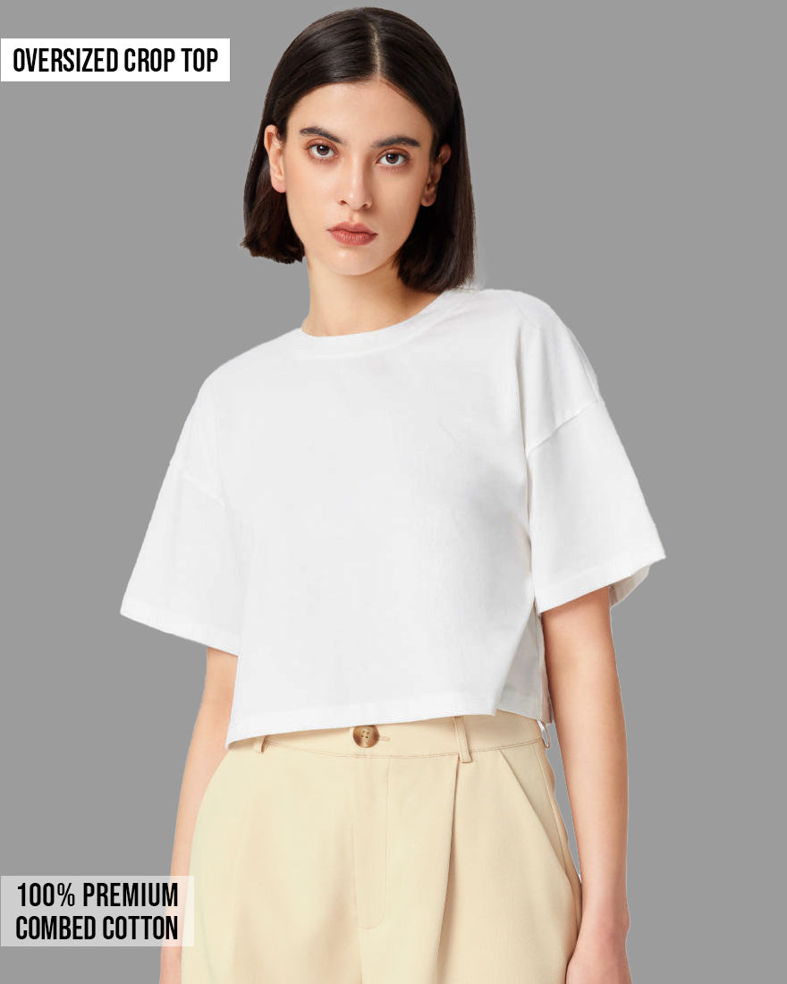 Womens Oversized Crop Top Plain TShirt - Crisp White