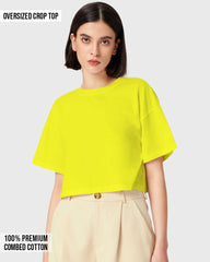 Womens Oversized Crop Top Plain TShirt - Mustred Yellow