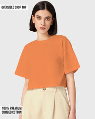 Womens Oversized Crop Top Plain TShirt - Lite Orange