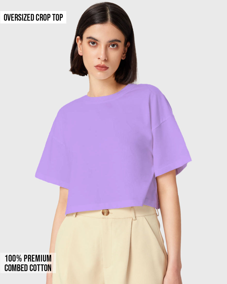 Womens Oversized Crop Top Plain TShirt - Lavender