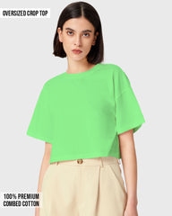 Womens Oversized Crop Top Plain TShirt - Mint Green