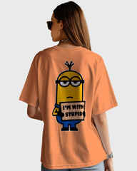 Womens Oversized TShirt Cartoon Minion Im Stupid