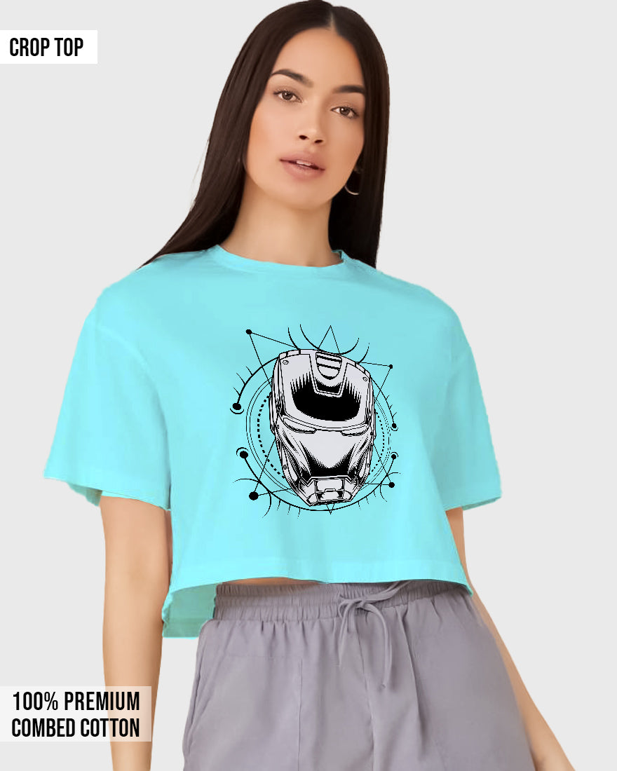 Womens Cropped TShirt Movies Ironman Helmet