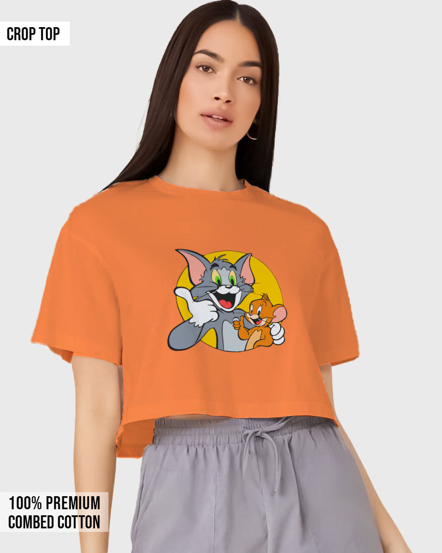 Womens Cropped TShirt Cartoon Tom And Jerry