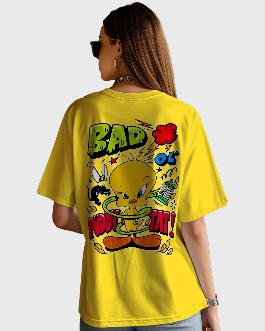 Womens Oversized TShirt Cartoon Angry Tweety