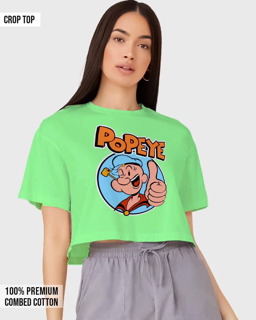 Womens Cropped TShirt Cartoon Popeye