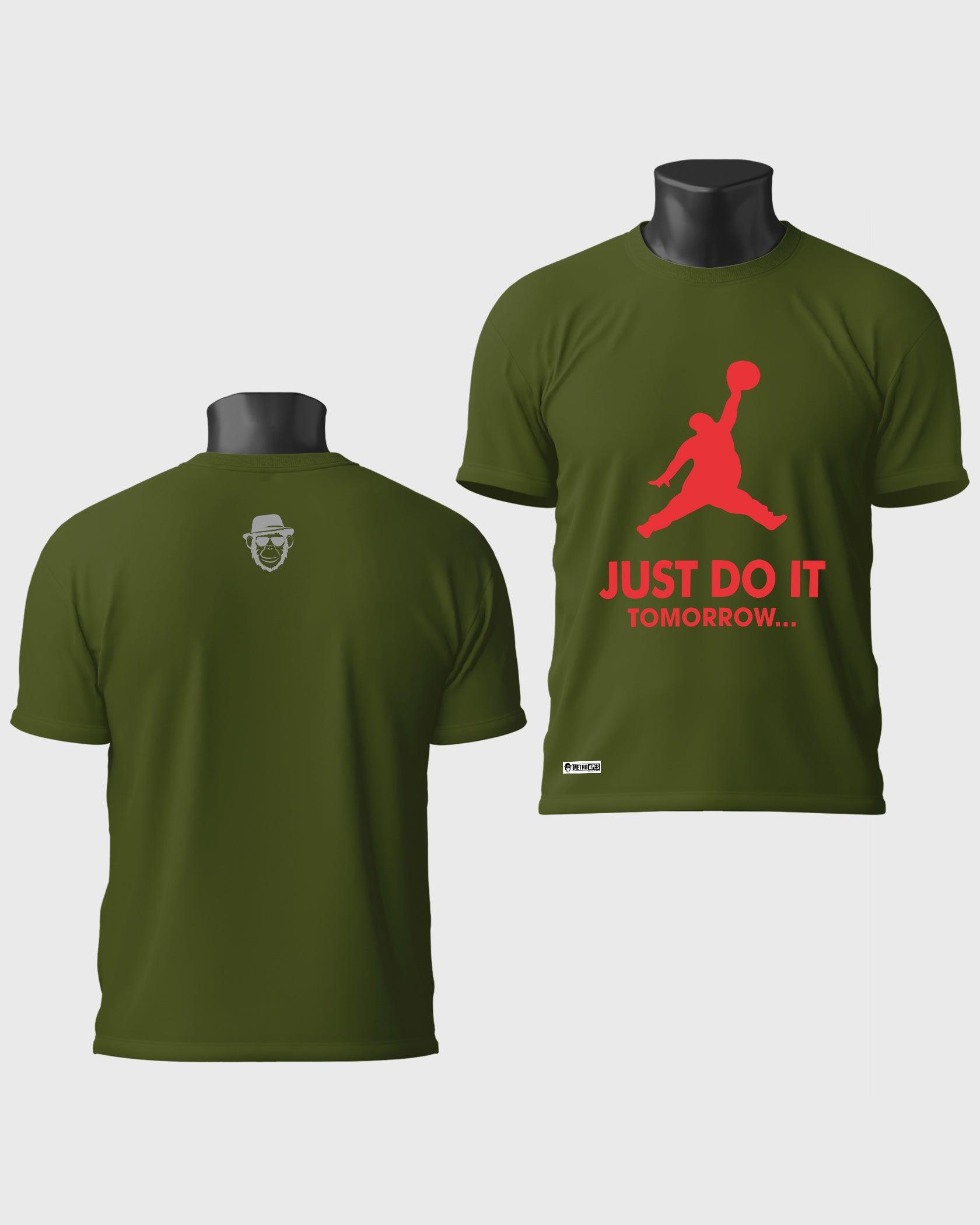 Mens T-Shirt Funky Logo Spoofs Just Do It Tomorrow - Metro Apes