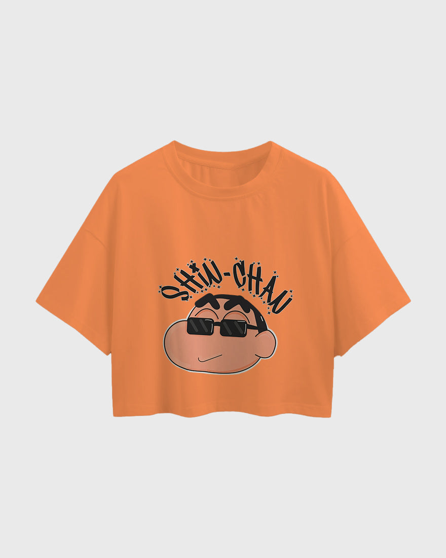 Womens Oversized Cropped TShirt Cartoon Sinchan